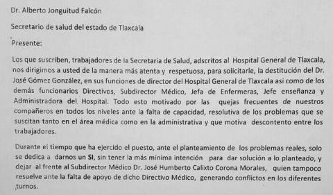 Piden a Alberto Jongitud Falcón limpia en Hospital General