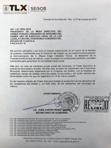 Preocupa a ejecutivo reincorporación del alcalde de Ixtenco
