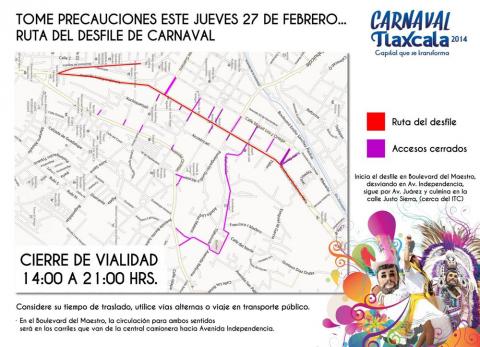 Recomienda gobierno capitalino usar vías alternas por desfile de carnaval
