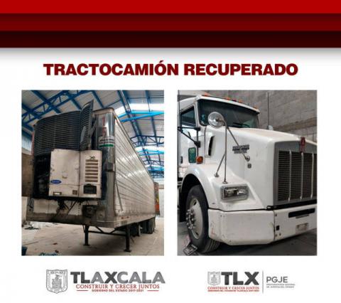 Extrae PGJE tractocamión y caja seca del interior de un predio en Ayometla