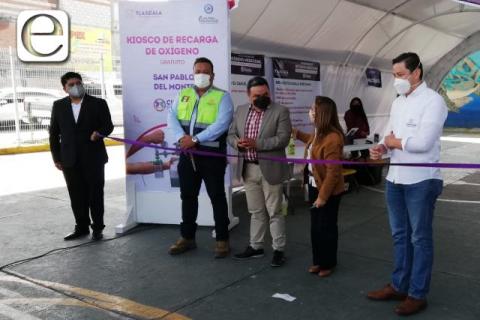 Lorena Cuéllar abre kiosko de recarga de oxígeno en San Pablo del Monte