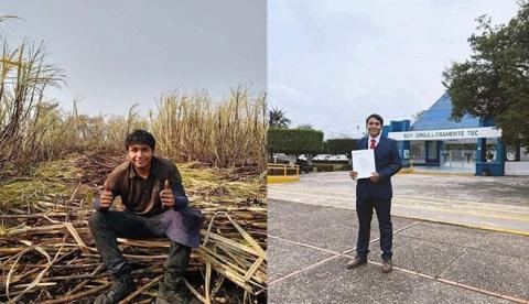 Joven que cortaba caña en el campo se gradúa como Ingeniero en Gestión Empresarial
