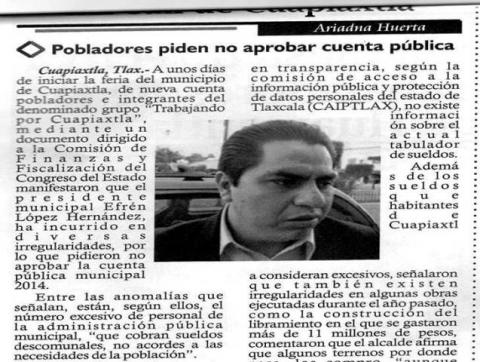 Por transa piden reprobarle cuenta pública al alcalde de Cuapiaxtla