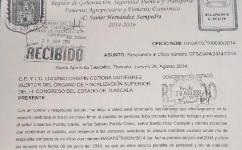Ayuntamiento de Santa Apolonia Teacalco plagado de aviadores