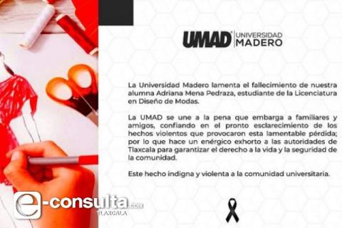 Universidad poblana condena asesinato de alumna en Mazatecochco