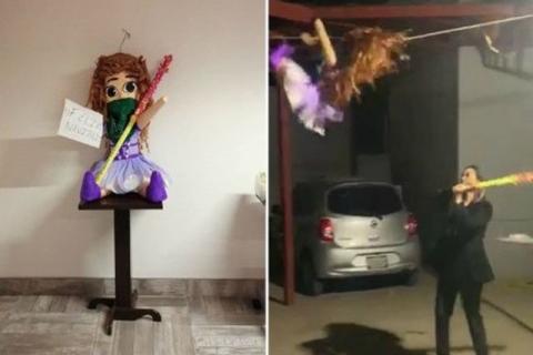 Critican en redes sociales buffete de abogados por romper piñata de figura feminista
