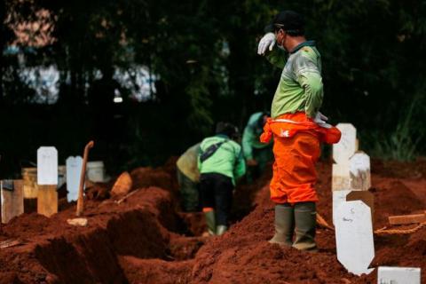 En Indonesia castigan a ciudadanos sin cubrebocas cavando tumbas para muertos por Covid