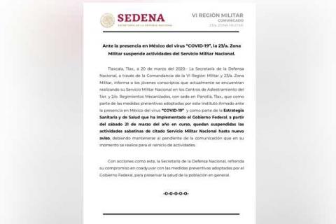 La 23/a. Zona Militar suspende actividades del Servicio Militar Nacional