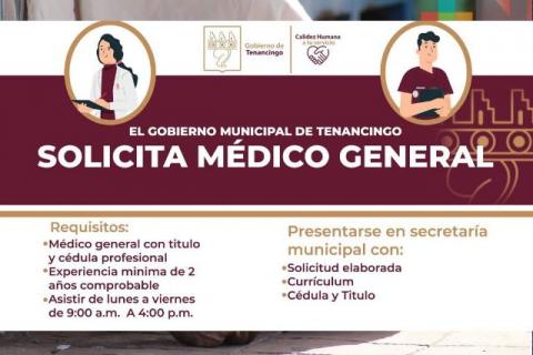 El gobierno municipal de Tenancingo, abre vacante para médico general