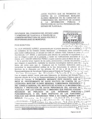 Ya sin sus amigos del PRI piden juicio político contra comisionada del IAIP