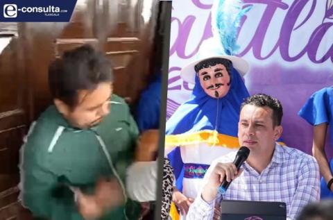 Habitantes se cachetean a presidente de comunidad de Tlatempan, mientras Azaín baila con los huehues
