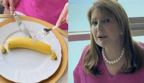 Critican en redes sociales a mujer que come plátano con cubiertos