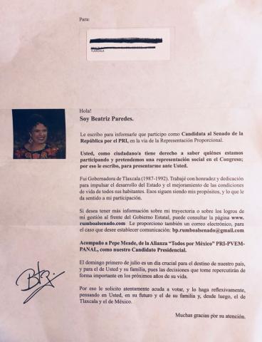 En su desesperación el PRI manda cartas de doña Bety
