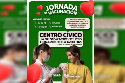 Huamantla invita a la jornada de Vacunación de Temporada Invernal en el Centro Cívico