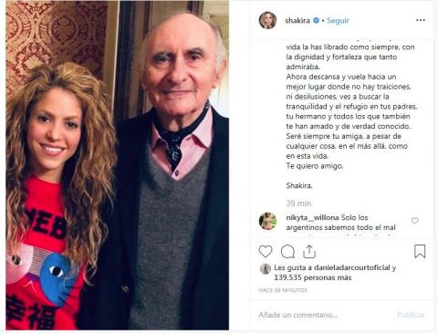 Shakira dedica tierno mensaje al padre de su ex