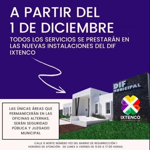 A partir del 1 de diciembre, todos los servicios se trasladan a nuevas instalaciones del SMDIF Ixtenco imagen 2
