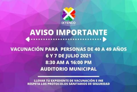 En Ixtenco vacunarán contra Covid a personas de 40 a 49 años de edad