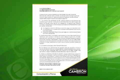 Cambrón acepta disculpas de Eddy Roldán, alcalde de Contla