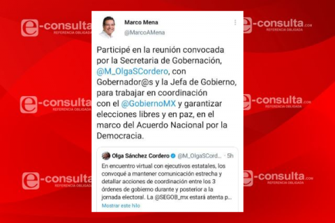 Insiste Mena en respaldar acciones para garantizar elecciones libres