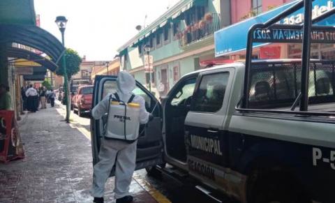 Desinfectan patrullas e instalaciones de seguridad en Chiautempan