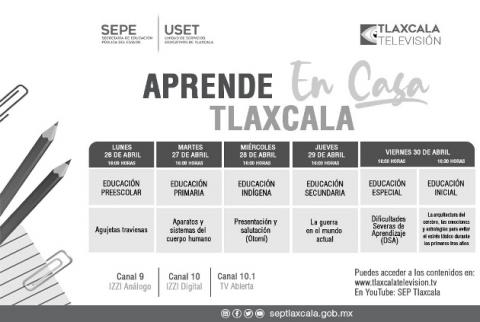 Sepe presenta barre de “Aprender en Casa Tlaxcala” del 26 al 30 de abril