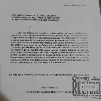 Piden vecinos de Zacatelco intervención de COEPRIST para regular bar