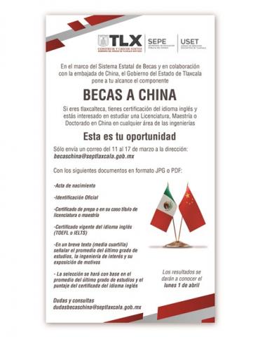 Lanzan en Tlaxcala convocatoria de becas para estudiar en China
