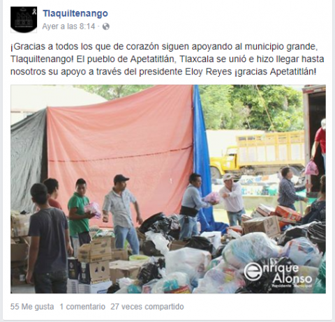 Envió Apetatitlán 5 toneladas de ayuda a damnificados de Tlaquiltenango imagen 3