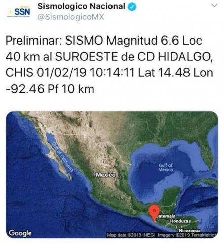 Sismo de 6.6 grados en la escala de Richter en costas de Chiapas