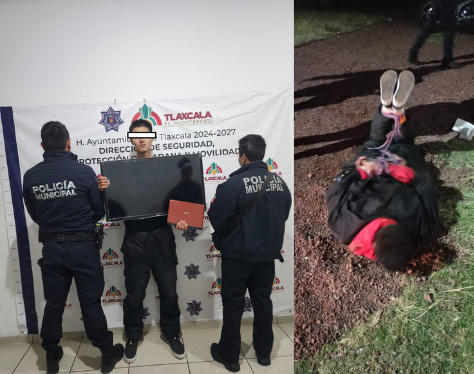 Policías de Tlaxcala resguardan a presunto ladrón capturado por vecinos de Atempan