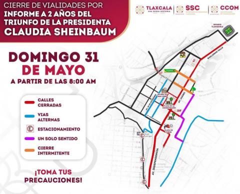 Ajustes viales temporales en el centro de Tlaxcala por informe presidencial