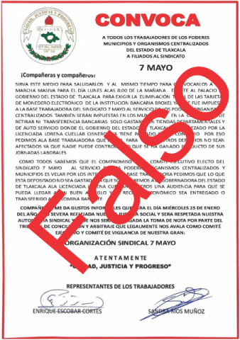 Desmienten convocatoria del 7 de Mayo para recibir la Toma de Nota
