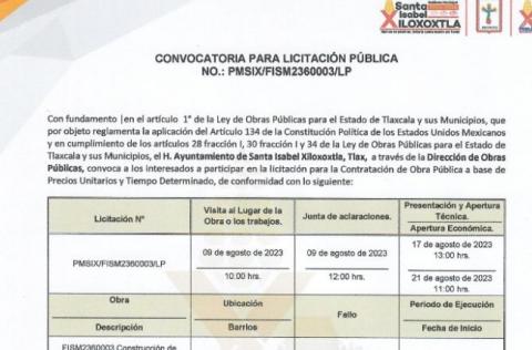 Convocatoria Para Licitacion Publica PMSIX/FISM2360003/LP