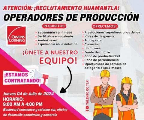 Empresa Owens Corning ofrecerá vacantes en Huamantla