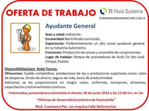 Realizará empresa TI FLUID Systems reclutamiento en la coordinación de desarrollo económico de huamantla