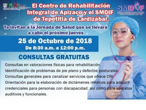 SMDIF de Tepetitla y CRI Apizaco invitan a Jornada de Salud
