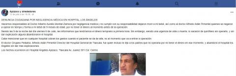 Fallece menor y buscan culpar a otros; el hecho pasó en Apizaco