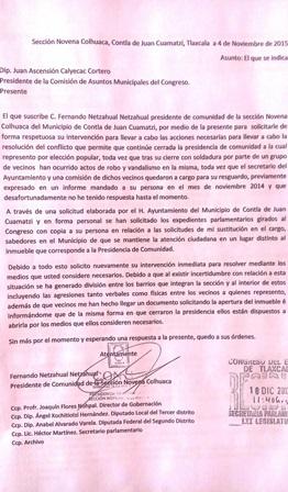 Pide auxilio presidente de Colhuaca para solucionar conflicto