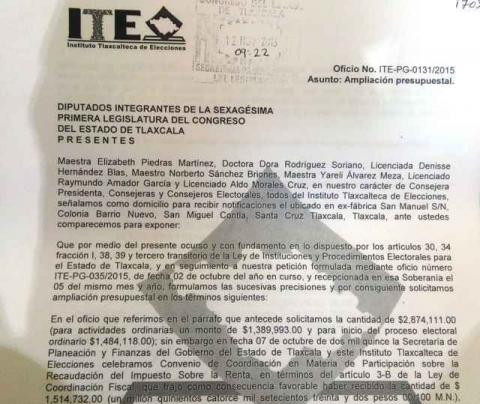 Formaliza ITE reducción de ampliación presupuestal
