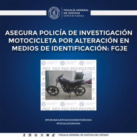 Asegura policía de investigación motocicleta por alteración en medios de identificación
