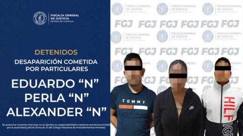 Detiene FGJE a una mujer y dos hombres por desaparición cometida por particulares