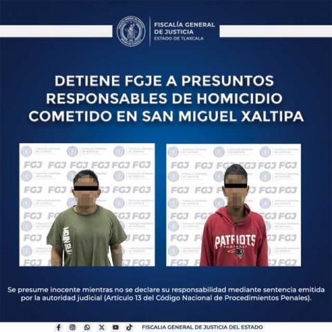 Detiene FGJE a presuntos responsables de homicidio cometido en San Miguel Xaltipa
