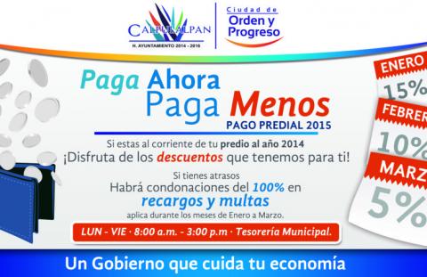 Arranca en Calpulalpan campaña de descuentos en predial; “Paga ahora, paga menos” imagen 1