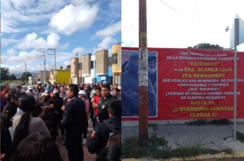 Cierran primaria de Tetla para exigir que la ex tesorera rinda cuentas por más de 120 mil recaudados