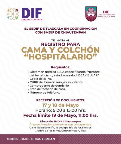 Últimos días para registrase en el programa “Cama y colchón hospitalario” en Chiautempan imagen 2