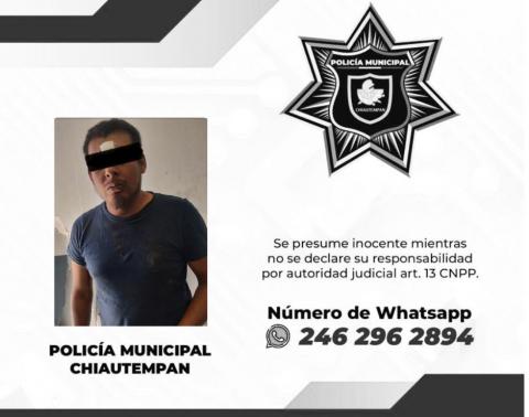 Detiene Policía de Chiautempan a sujeto por intento de robo de vehículo y posesión ilegal de arma de fuego