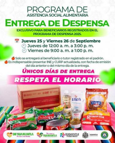 SMDIF Huamantla anuncia fechas para entrega de despensas de Septiembre