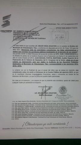 Solicitan a ASF auditoría para el municipio de Chiautempan