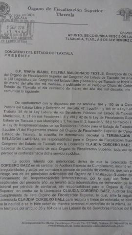 Por pérdida de confianza, OFS despide a Auditora Especial