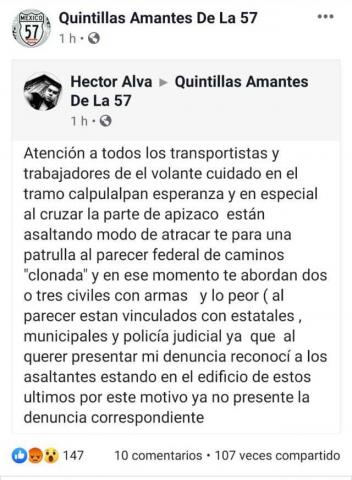 Acusan a policías de investigación de robar camiones de carga